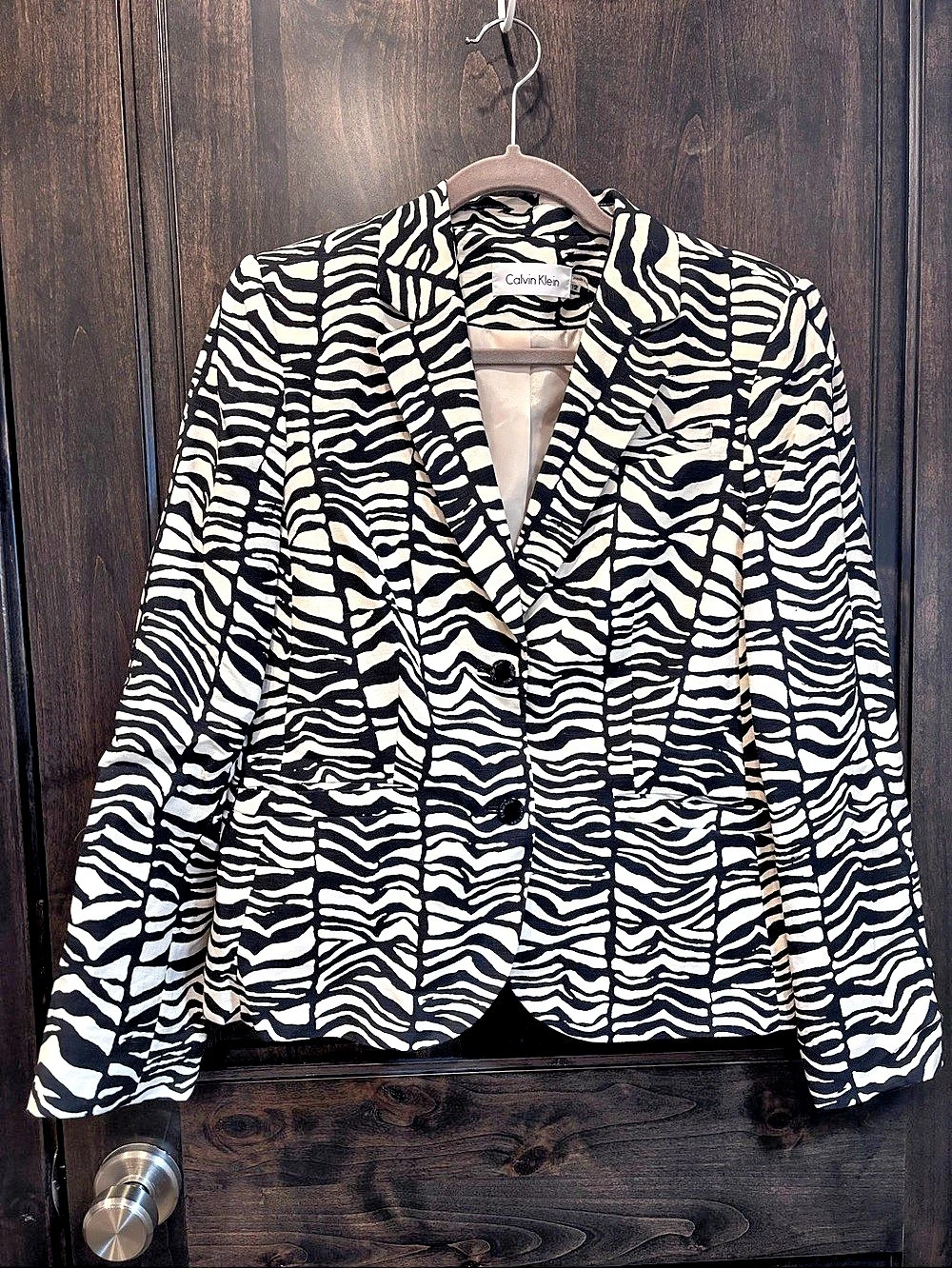 Calvin Klein Zebra Print Linen Blend Blazer Size 12